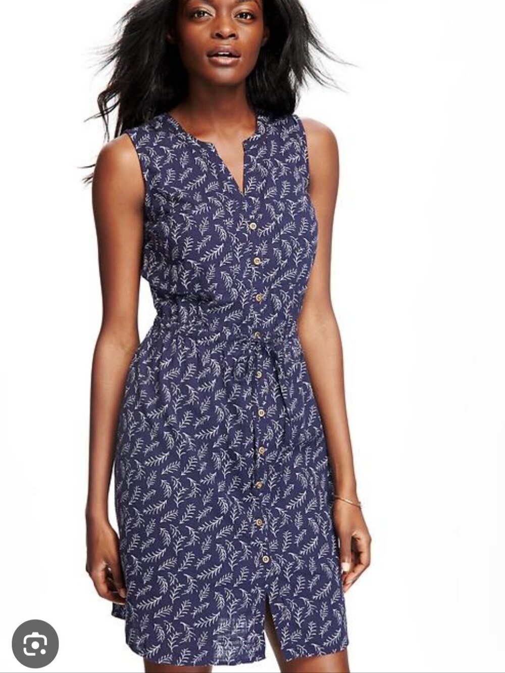 Old Navy Navy and White Sleeveless Button-Front Mini Dress